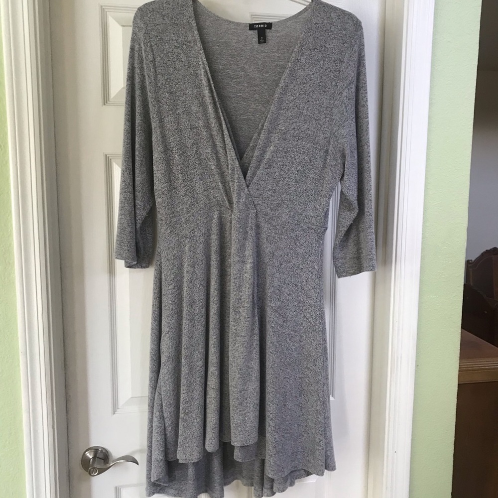 Torrid surplice high-low grey sweater dress